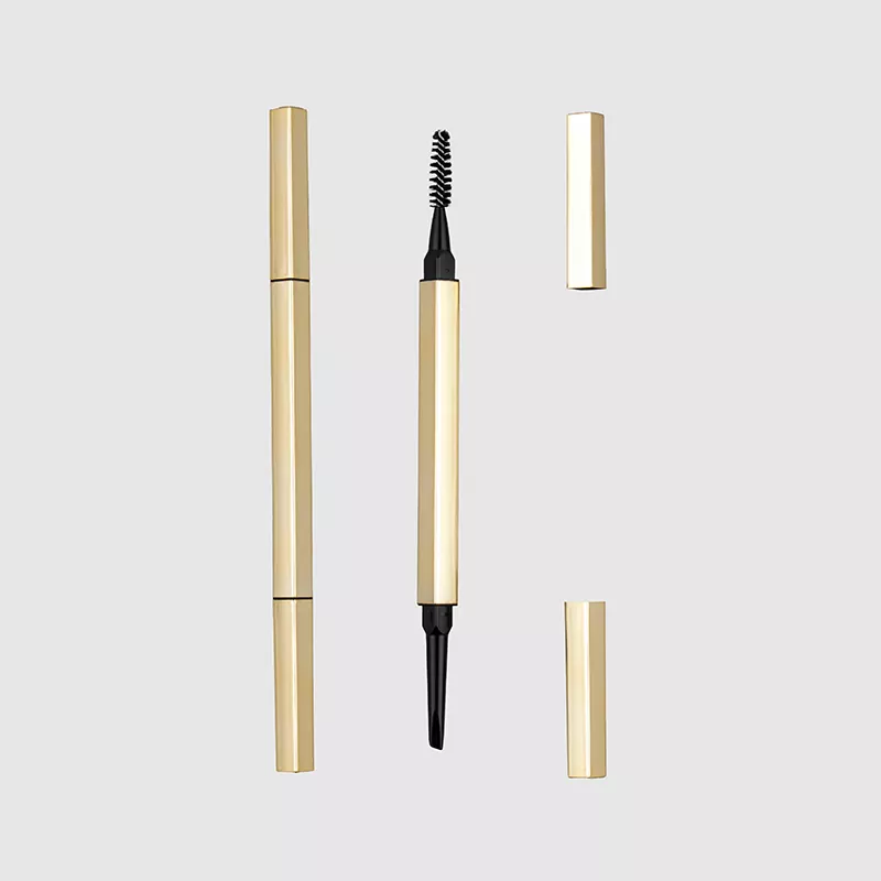 Aluminyo dual-natapos na brow pen na may tapered brush packaging